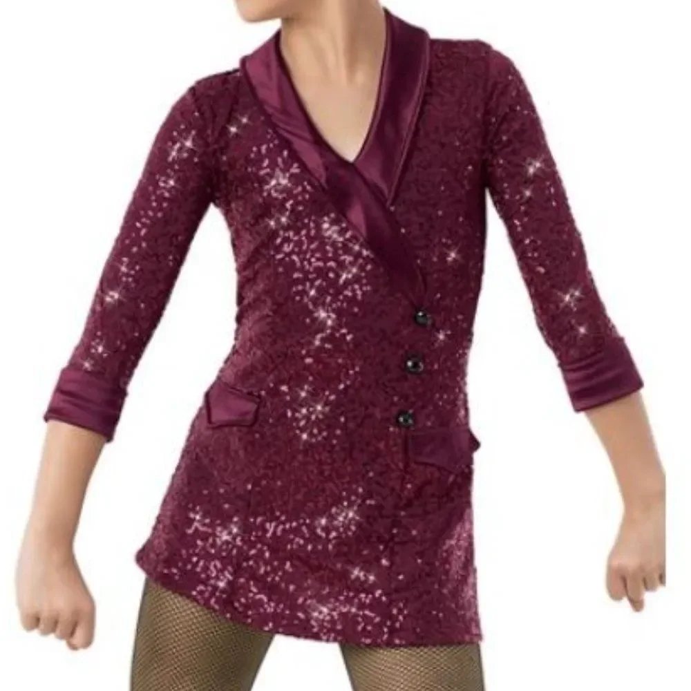 Contemporary, Tap, Jazz Dance Costume, Weissman Red with Sequence, Large Child